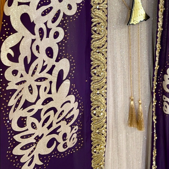 Formal Dress Sizes XL 2XL 3XL 4XL Purple Gold Long Sleeves 2pc Maxi SULTAN Abaya - Picture 6 of 13